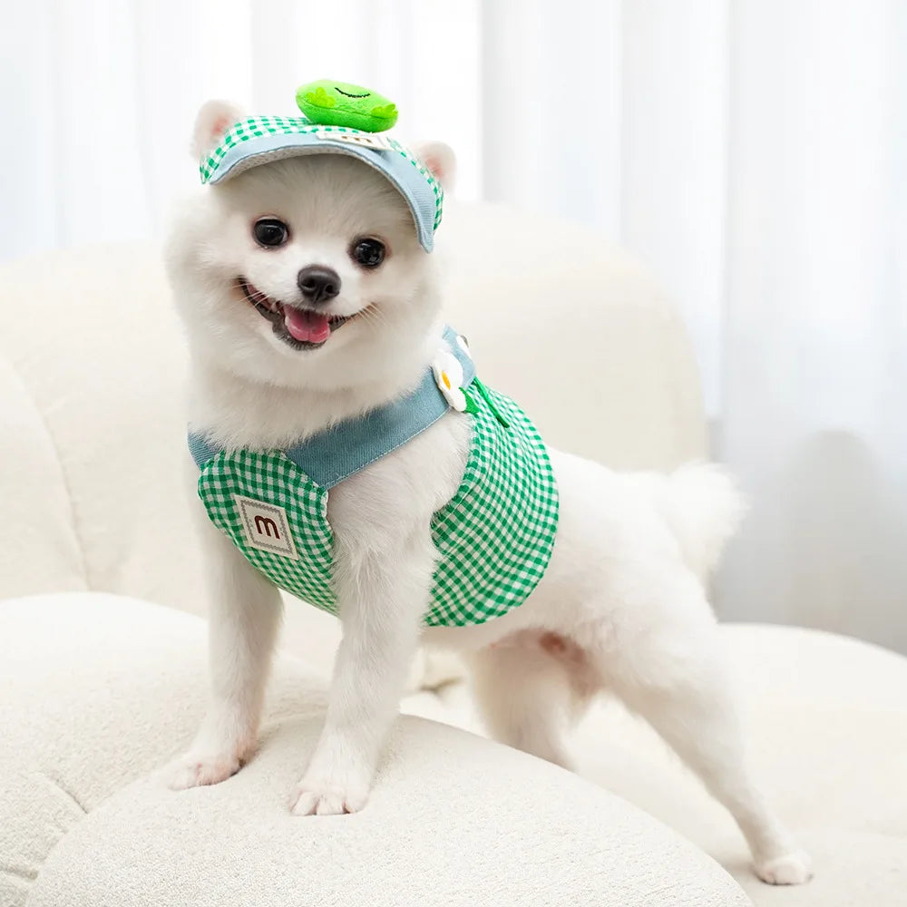 Duck & Frog Pet Harness Set – 3-Piece Breathable Vest with Leash & Cap for Cats & Puppies