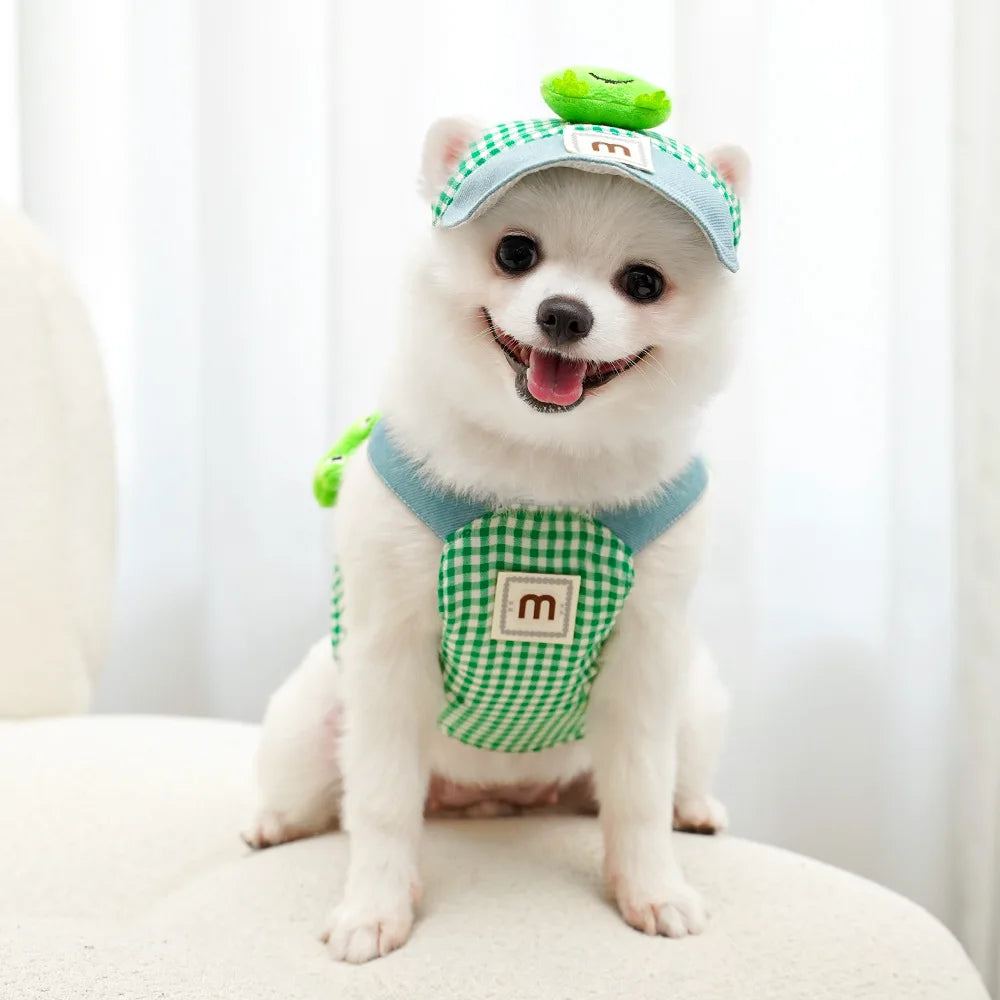 Duck & Frog Pet Harness Set – 3-Piece Breathable Vest with Leash & Cap for Cats & Puppies