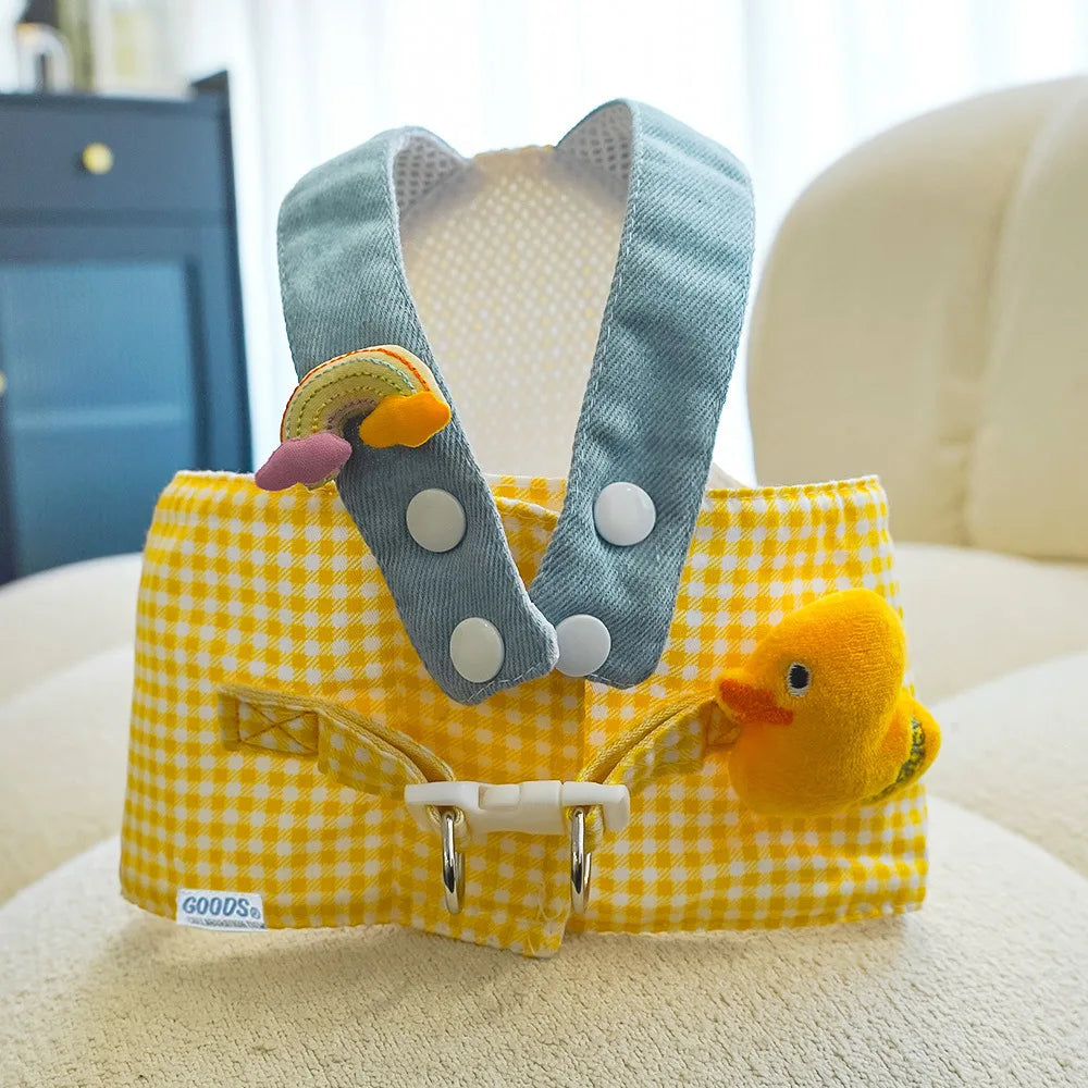 Duck & Frog Pet Harness Set – 3-Piece Breathable Vest with Leash & Cap for Cats & Puppies