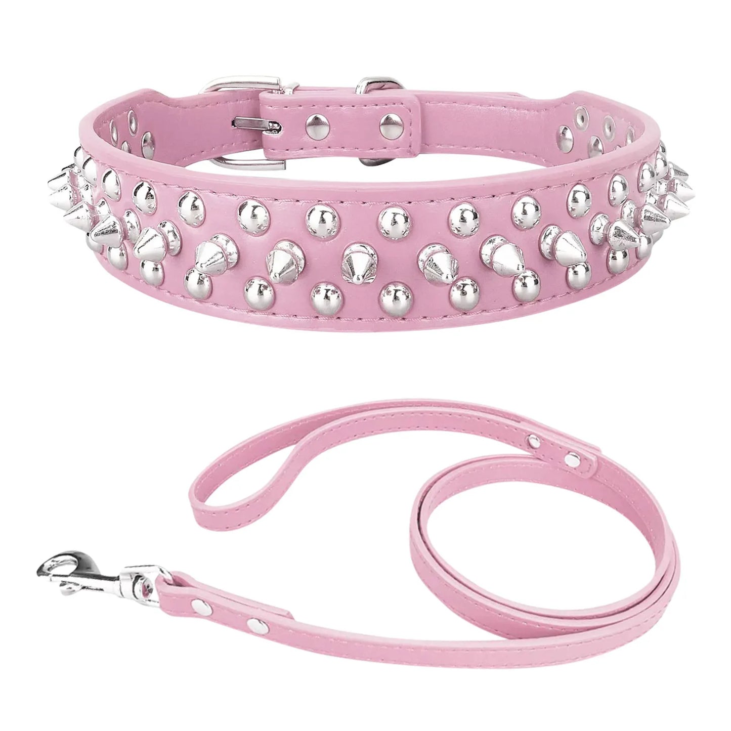 Studded PU Leather Dog Collar with Leash – Durable, Stylish, for Small to Large Dogs