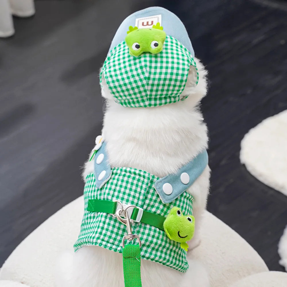 Duck & Frog Pet Harness Set – 3-Piece Breathable Vest with Leash & Cap for Cats & Puppies