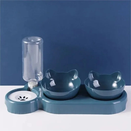 Double Bowl Pet Feeder – Elevated Food & Water Set with Fountain for Cats & Small Dogs