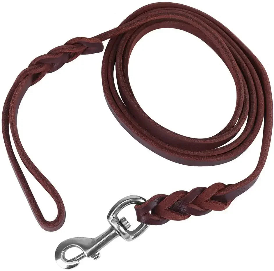 Genuine Leather Dog Leash – Braided Long Lead for Medium & Large Dogs | Durable Pet Walking & Training Leash (Brown & Black)