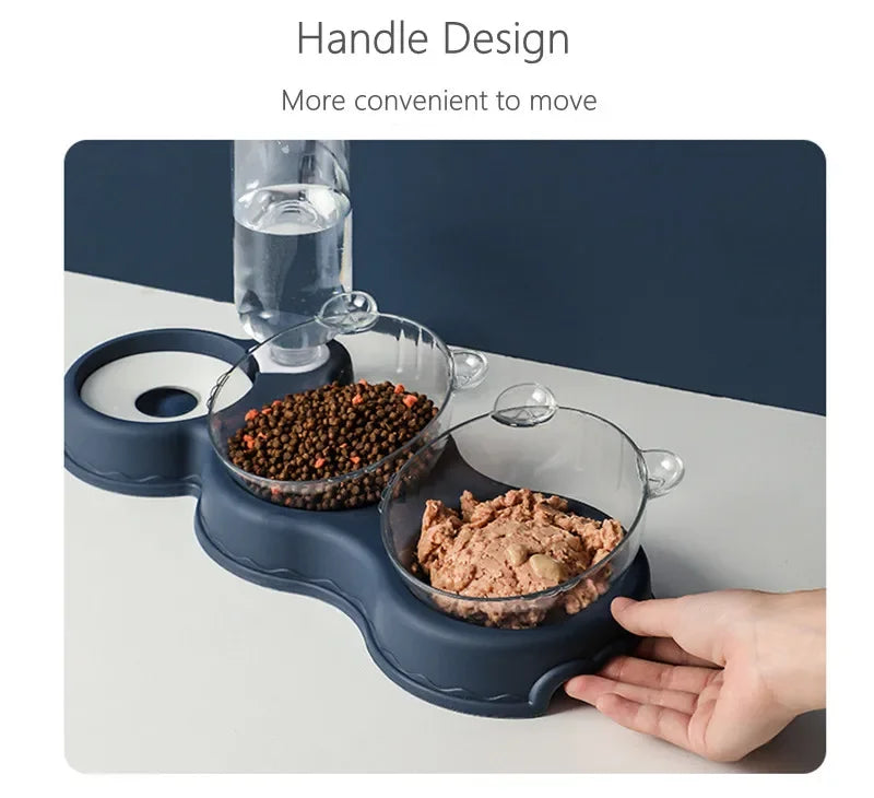 Double Bowl Pet Feeder – Elevated Food & Water Set with Fountain for Cats & Small Dogs