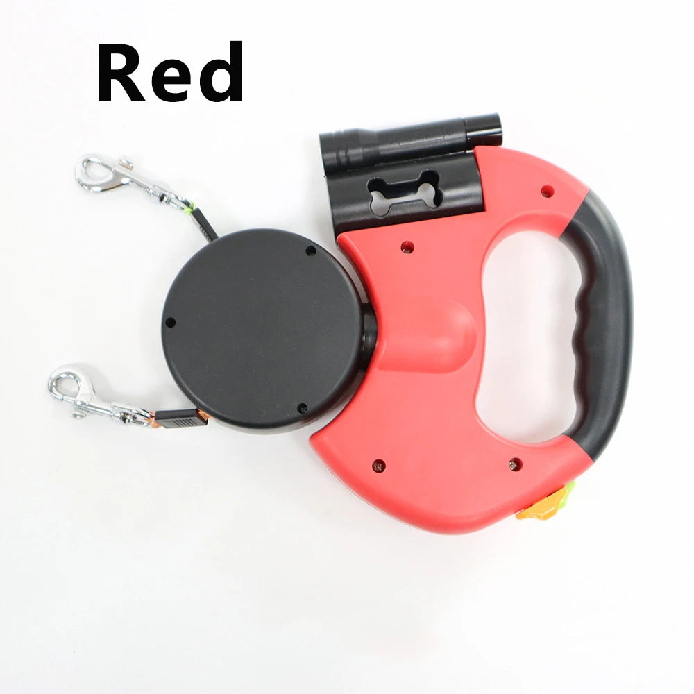 Dual Retractable Dog Leash with LED Light & 360° No-Tangle Swivel – 3M Reflective