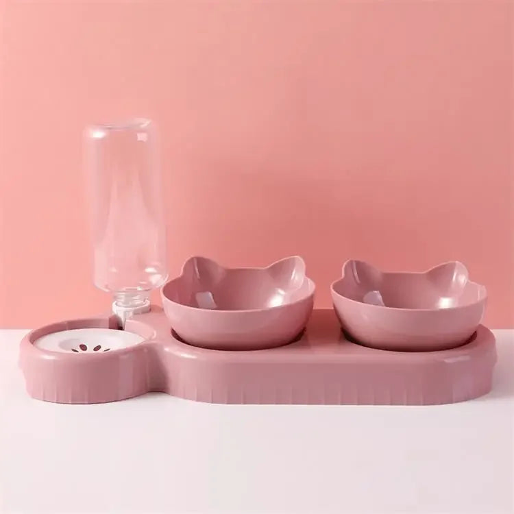 Double Bowl Pet Feeder – Elevated Food & Water Set with Fountain for Cats & Small Dogs
