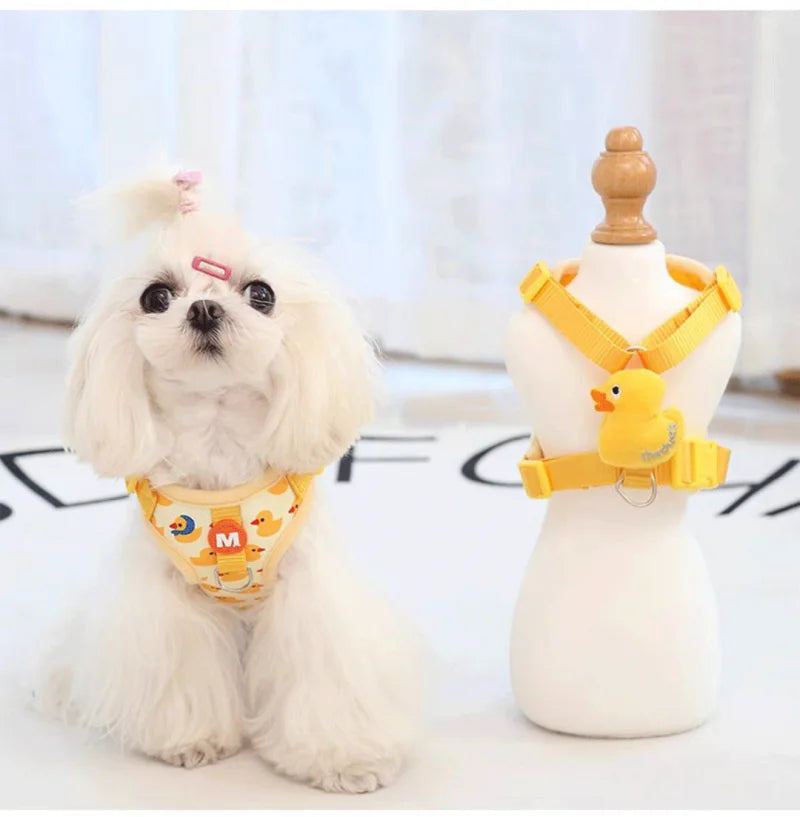Duck Design Dog Harness Set – Adjustable Vest & Leash for French Bulldogs, Puppies & Cats