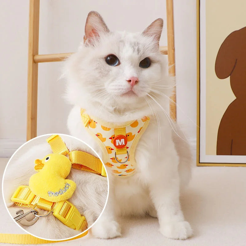 Duck Design Dog Harness Set – Adjustable Vest & Leash for French Bulldogs, Puppies & Cats
