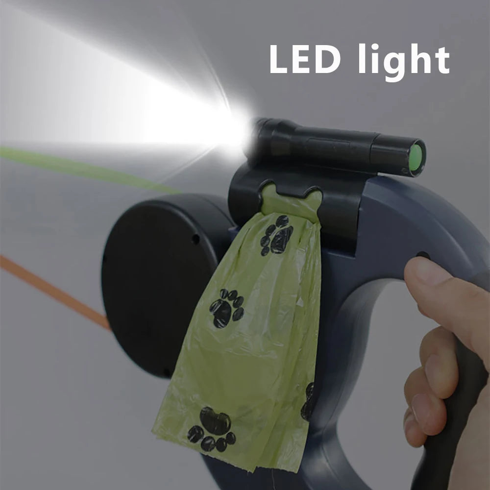Dual Retractable Dog Leash with LED Light & 360° No-Tangle Swivel – 3M Reflective