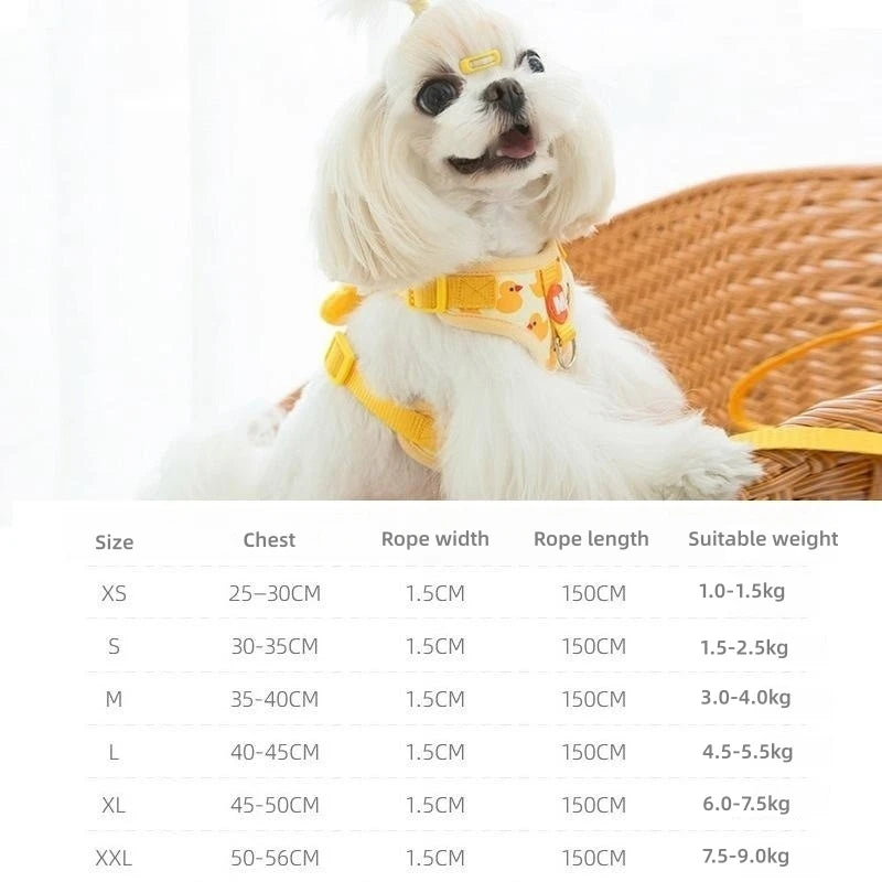 Duck Design Dog Harness Set – Adjustable Vest & Leash for French Bulldogs, Puppies & Cats