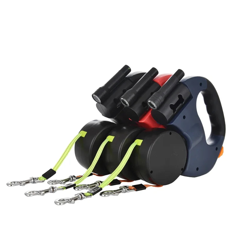 Dual Retractable Dog Leash with LED Light & 360° No-Tangle Swivel – 3M Reflective