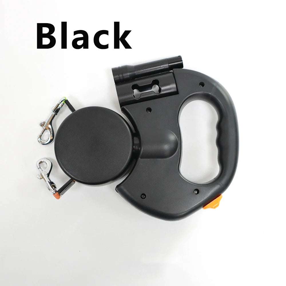 Dual Retractable Dog Leash with LED Light & 360° No-Tangle Swivel – 3M Reflective