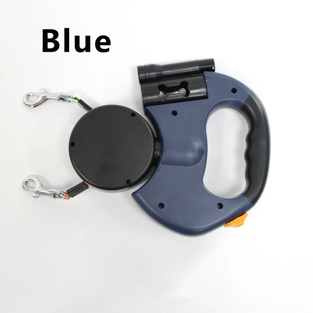 Dual Retractable Dog Leash with LED Light & 360° No-Tangle Swivel – 3M Reflective