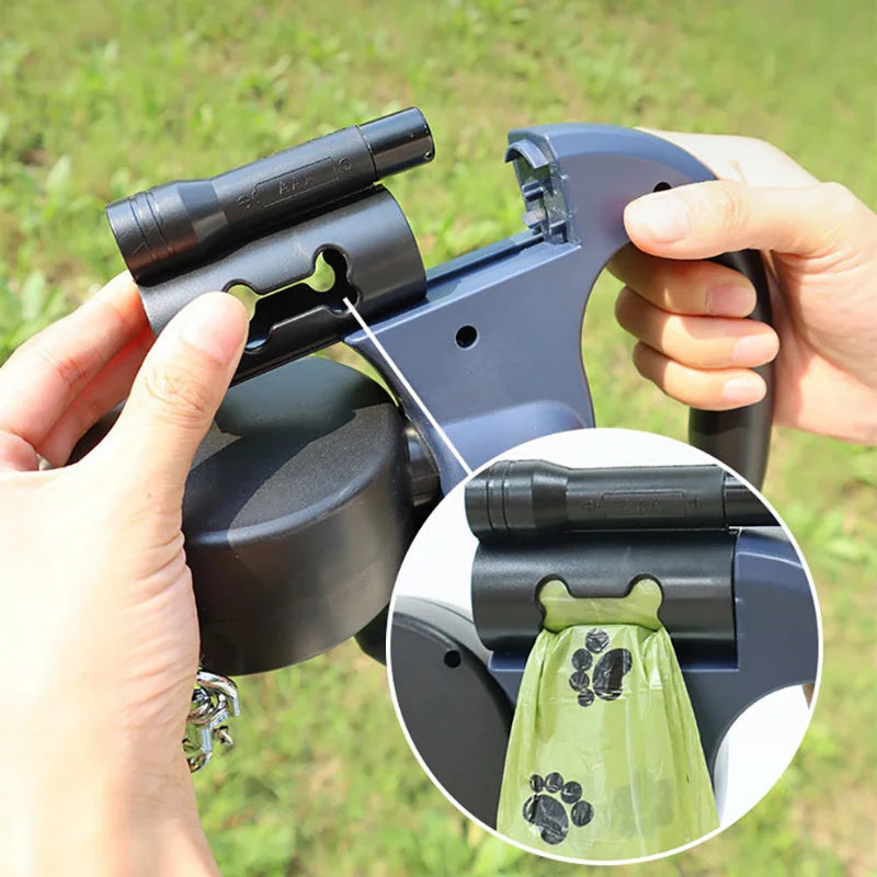 Dual Retractable Dog Leash with LED Light & 360° No-Tangle Swivel – 3M Reflective