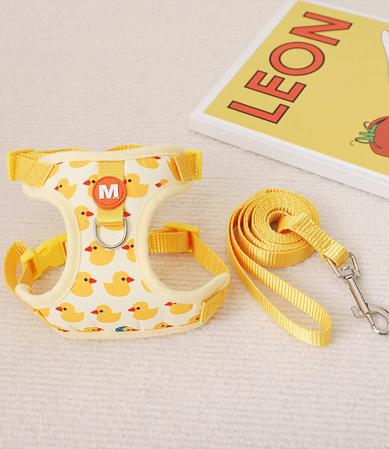 Duck Design Dog Harness Set – Adjustable Vest & Leash for French Bulldogs, Puppies & Cats
