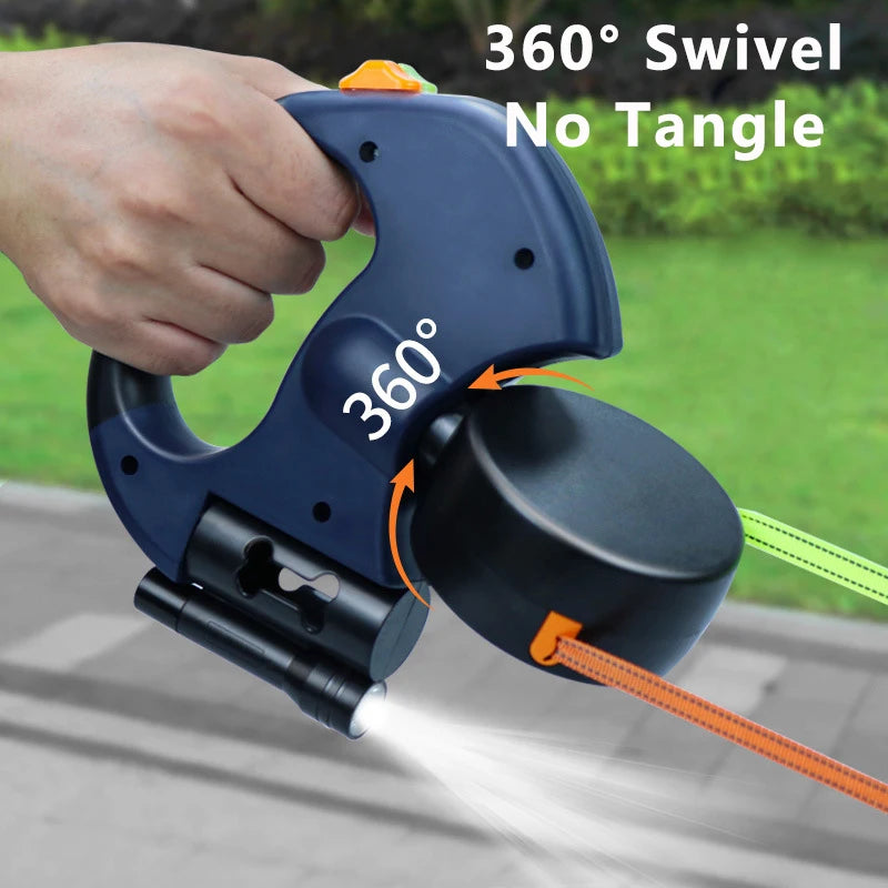 Dual Retractable Dog Leash with LED Light & 360° No-Tangle Swivel – 3M Reflective