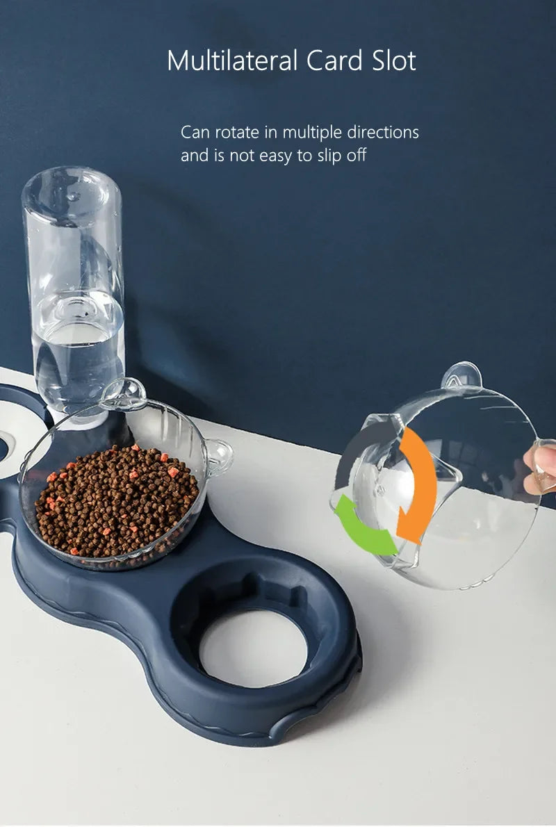 Double Bowl Pet Feeder – Elevated Food & Water Set with Fountain for Cats & Small Dogs